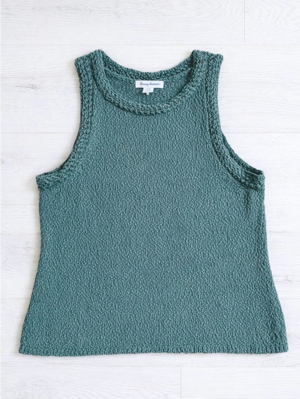 Tommy Bahama Crochet Edge Linen Blend Sweater Tank Sage Green L